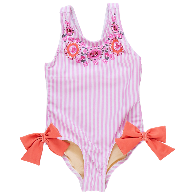 Girls Sutton Suit - Pink Faux Embroidery Stripe