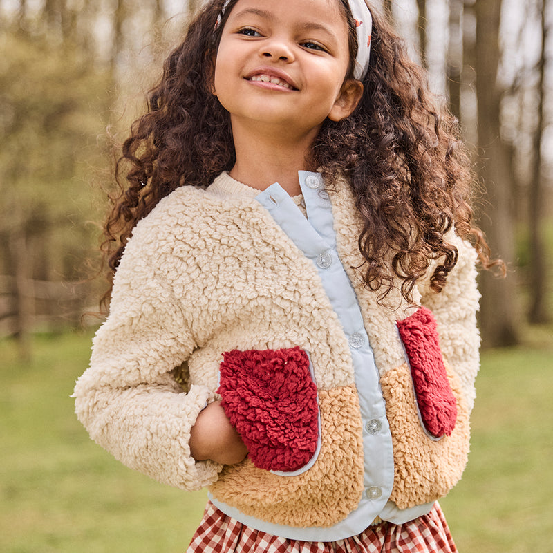 Girls Ruth Sherpa Jacket - Cream Color Block