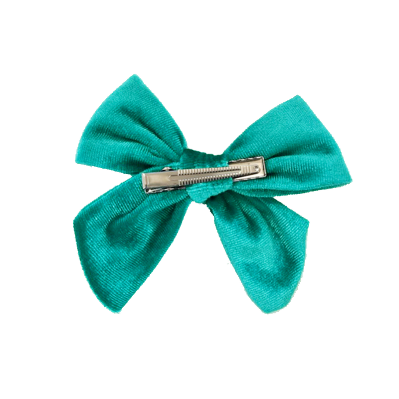 Girls Velour Bow - Teal