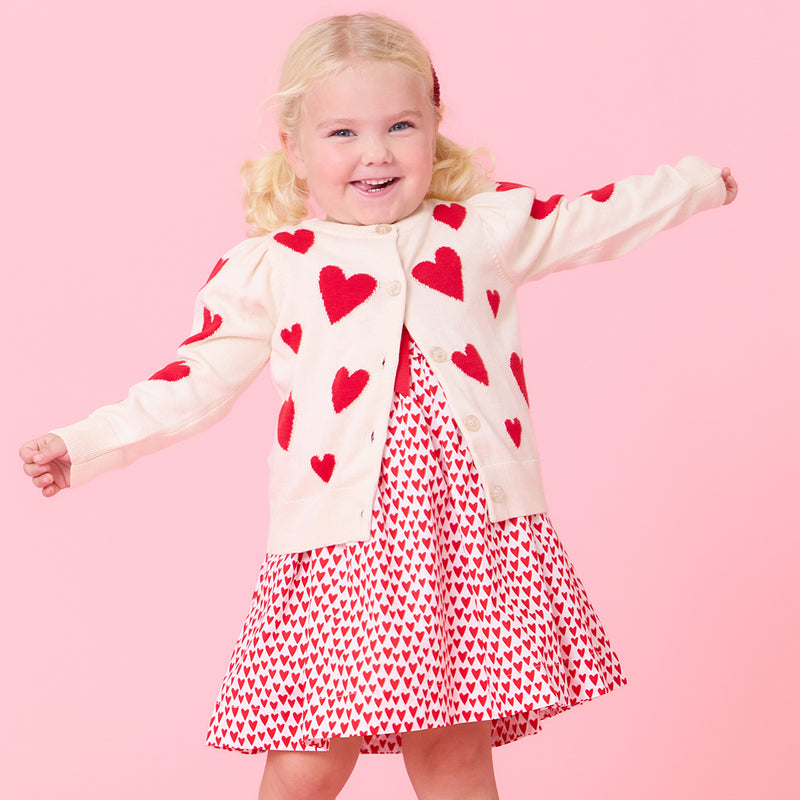 Girls Constance Sweater - Cream and Red Hearts