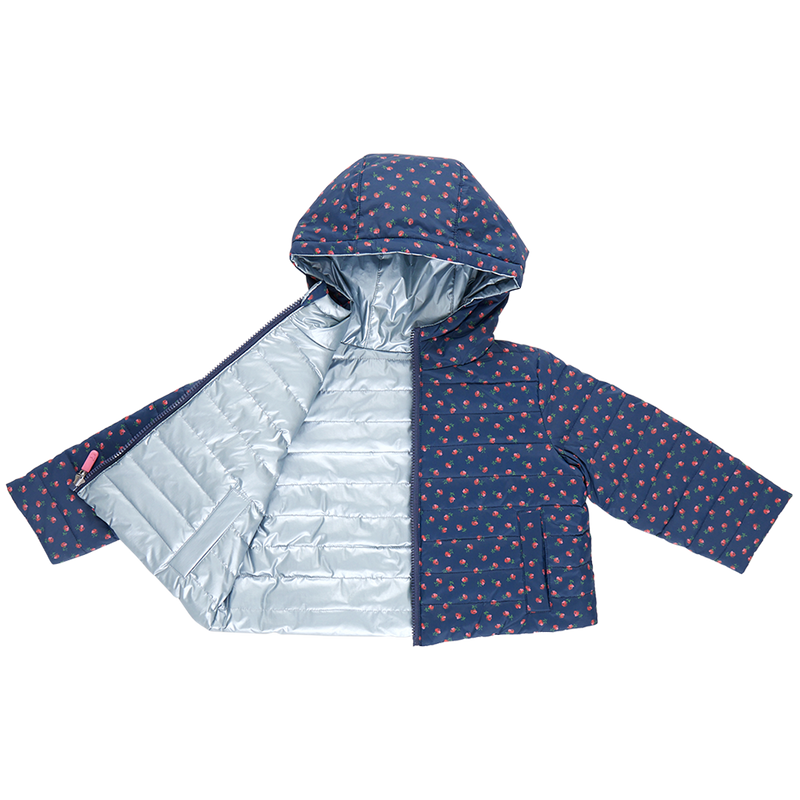 Kids Reversible Riley Jacket - Navy Tiny Roses