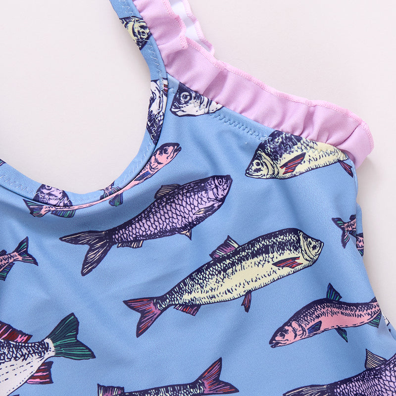 Girls Claire Suit - Blue Multi Fishies