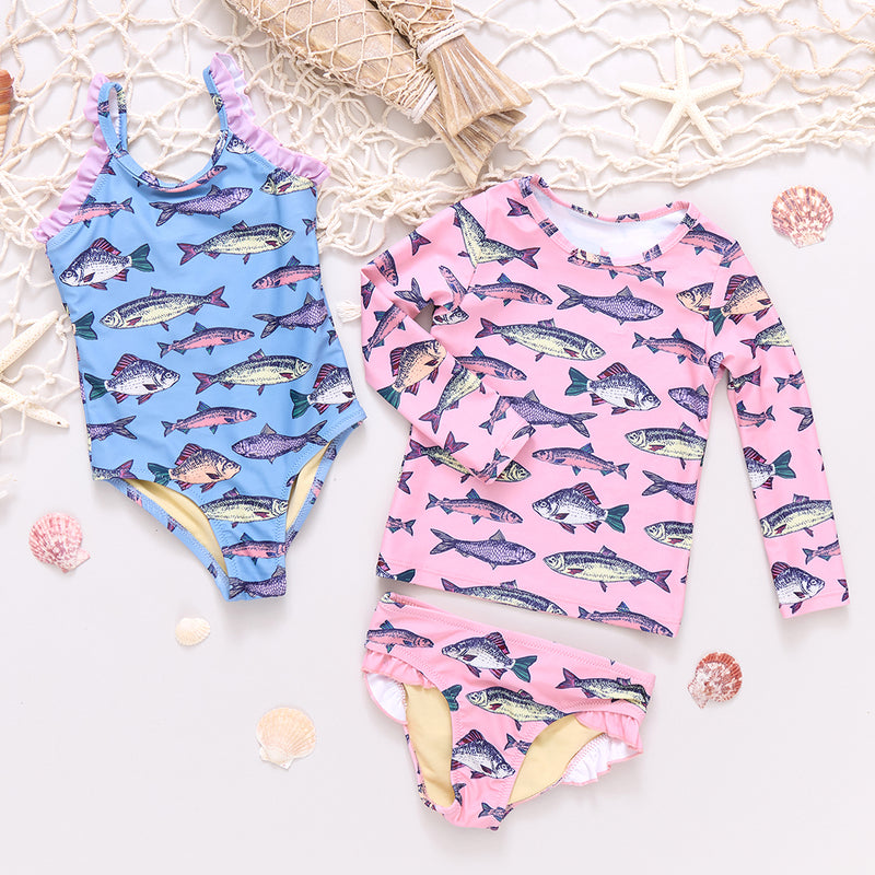 Girls Claire Suit - Blue Multi Fishies