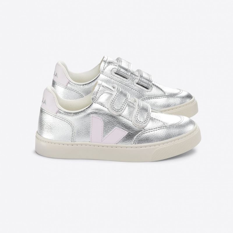 Veja V-12 Velcro Leather - Silver Lassi