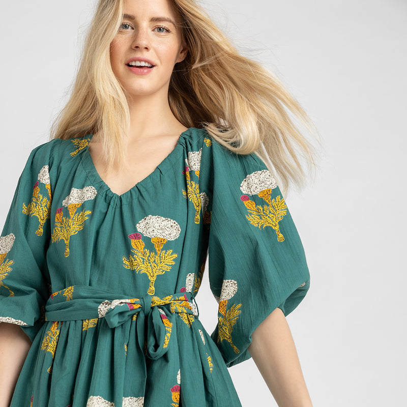 Womens Esperanza Dress - Emerald Marigold