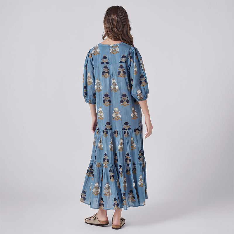 Womens Pintuck Indira Dress - Blue Flowerette