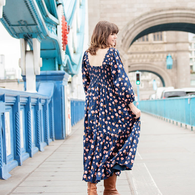 Womens Serena Dress - Navy Flower Toss