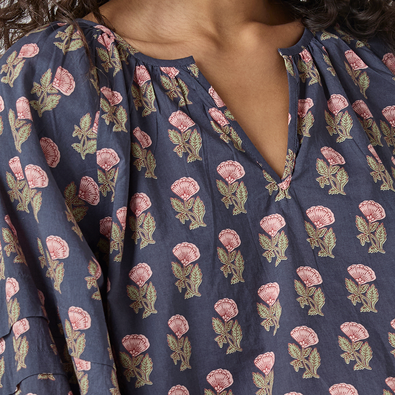 Womens Ava Top - Navy Flower Drop