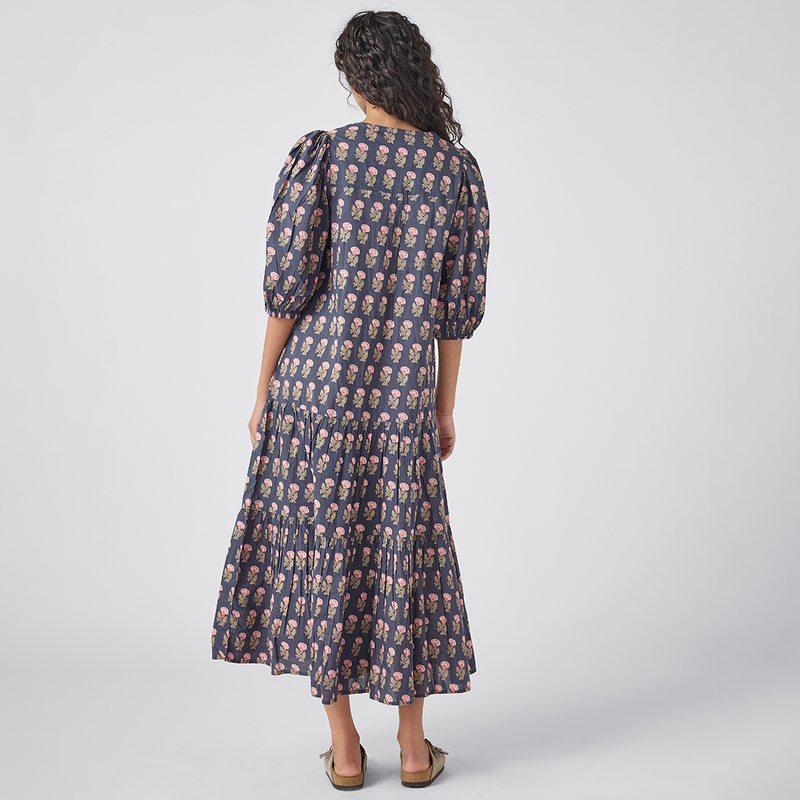 Womens Pintuck Indira Dress - Navy Flower Drop