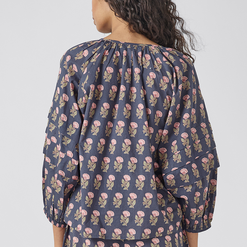 Womens Ava Top - Navy Flower Drop