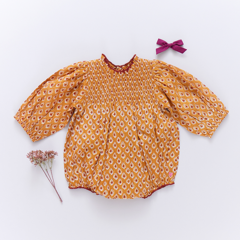 Baby Girls Stevie Puff Sleeve Bubble - Gold Tear Drop