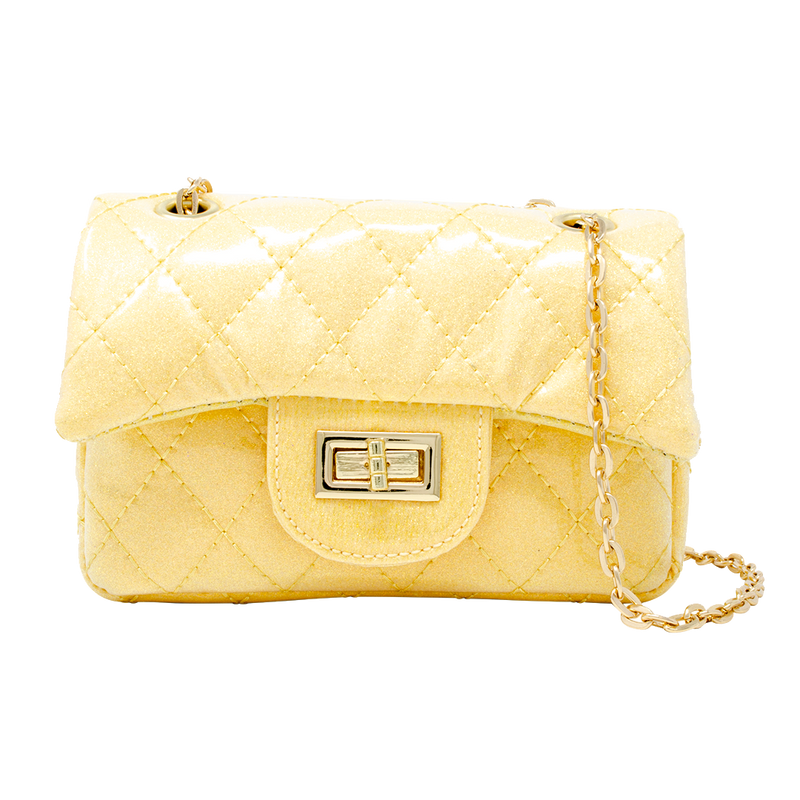 Quilted Metallic Gold Clasp Bag - Yellow