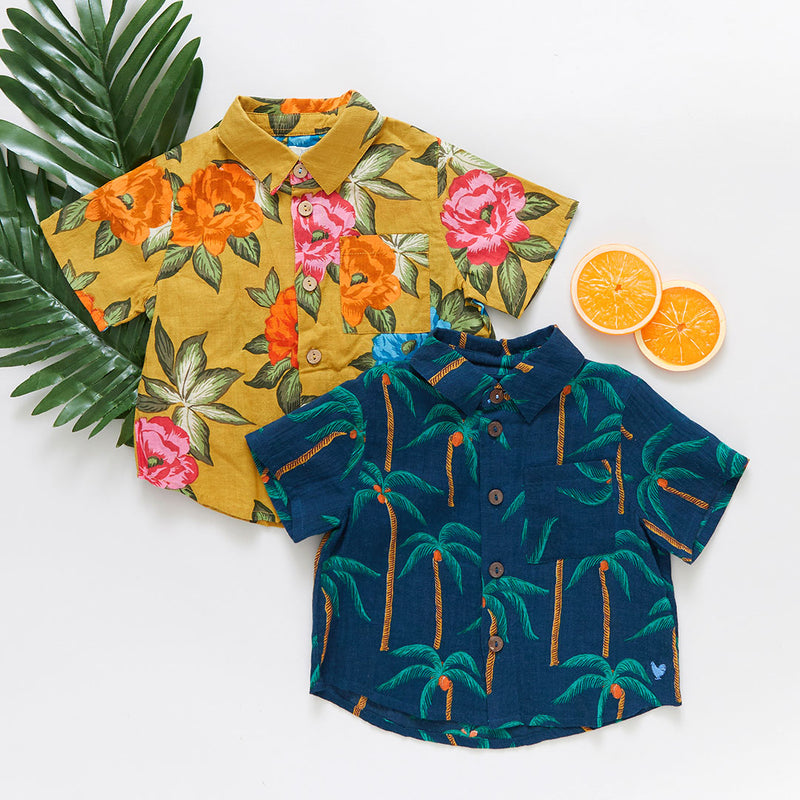 Boys Jack Shirt - Navy Palm Trees