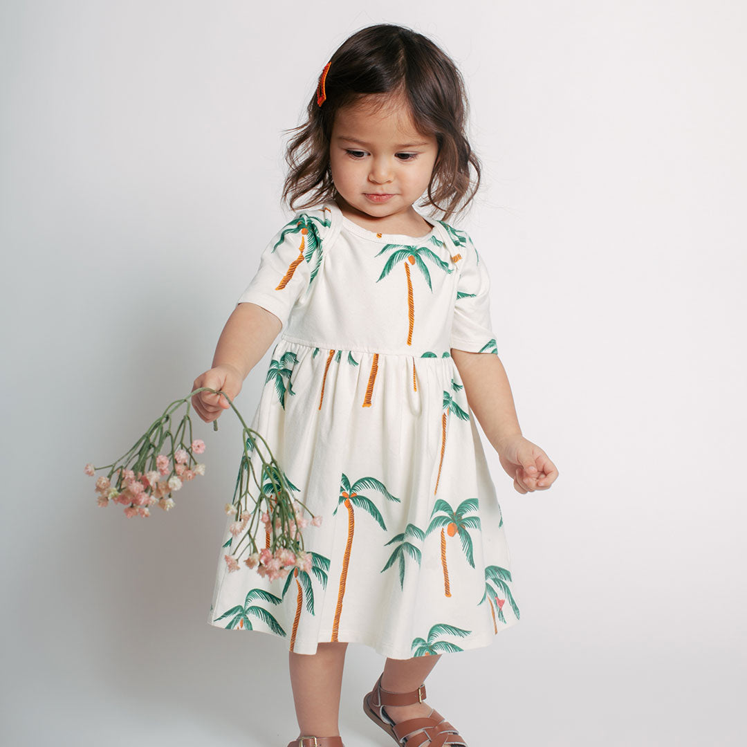 Baby Girls Organic Steph Dress - Cream Palm Trees – Pink Chicken