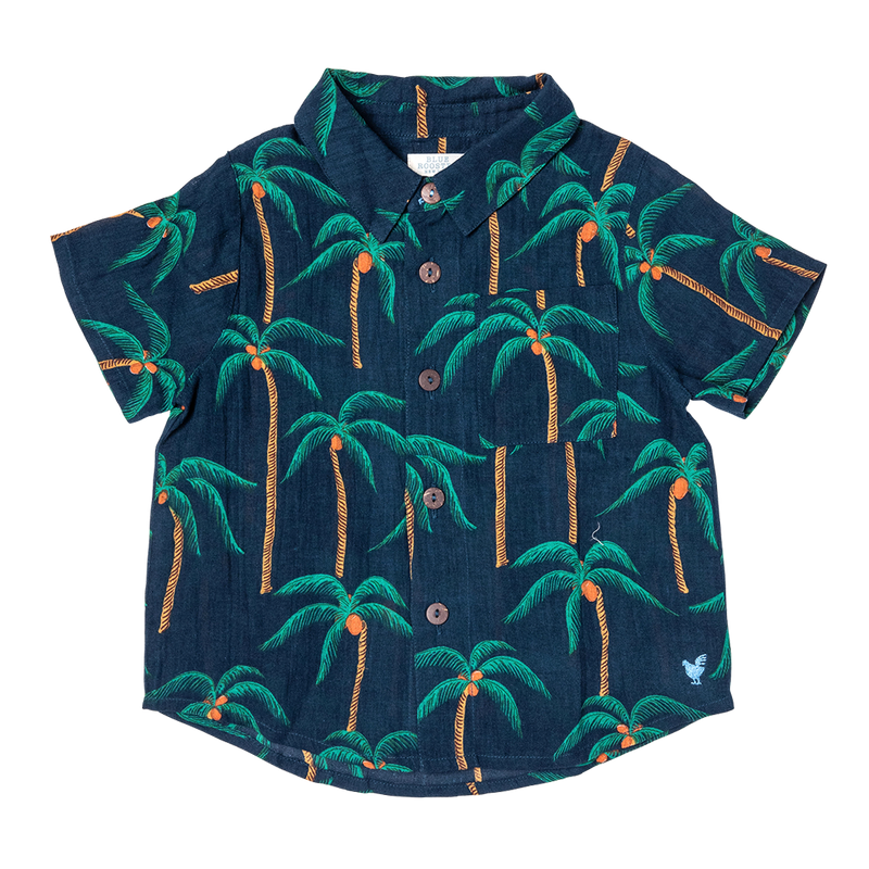 Boys Jack Shirt - Navy Palm Trees