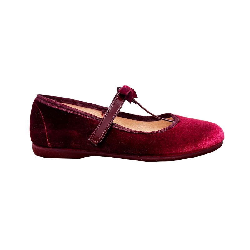 T-Strap Velvet Mary Jane - Burgundy