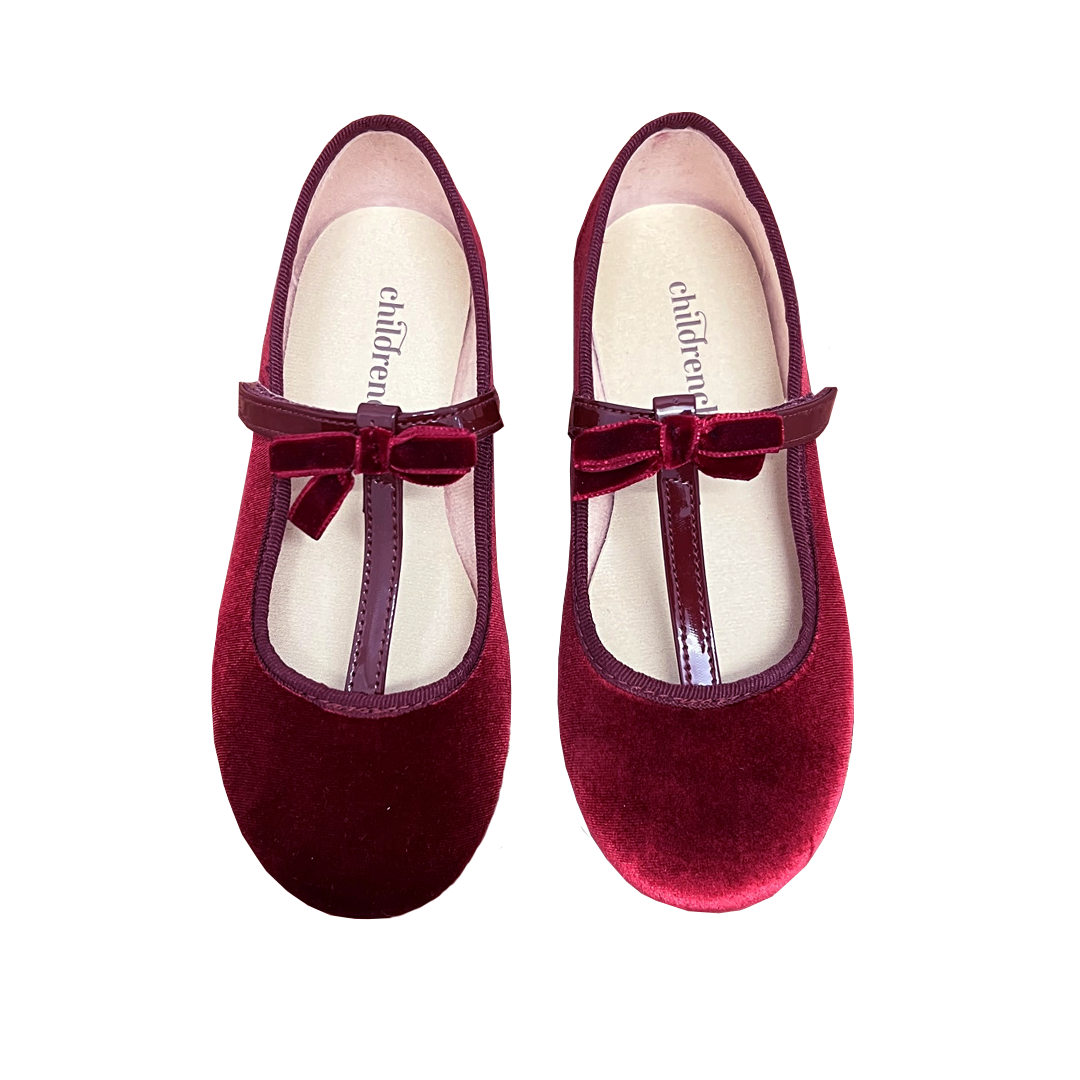 T-Strap Velvet Mary Janes - Burdeos – Pink Chicken