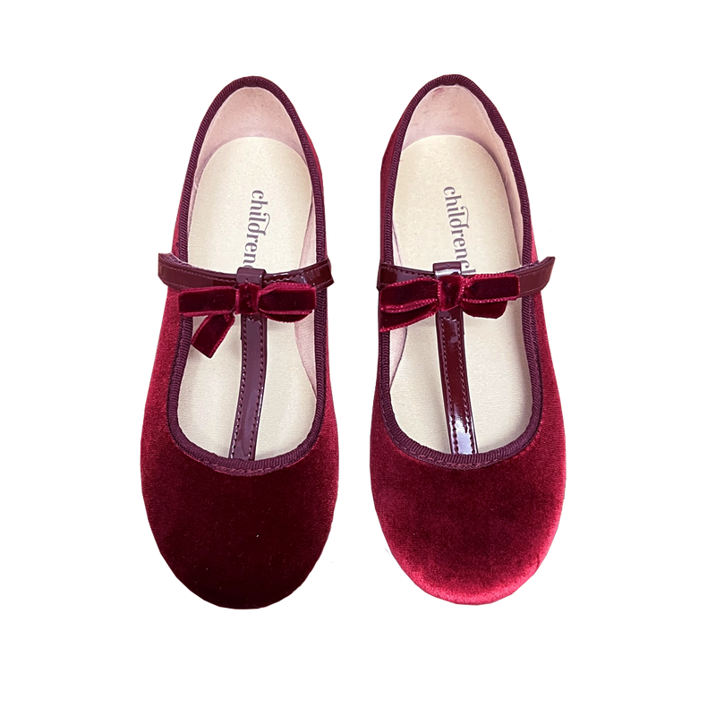 T-Strap Velvet Mary Jane - Burgundy