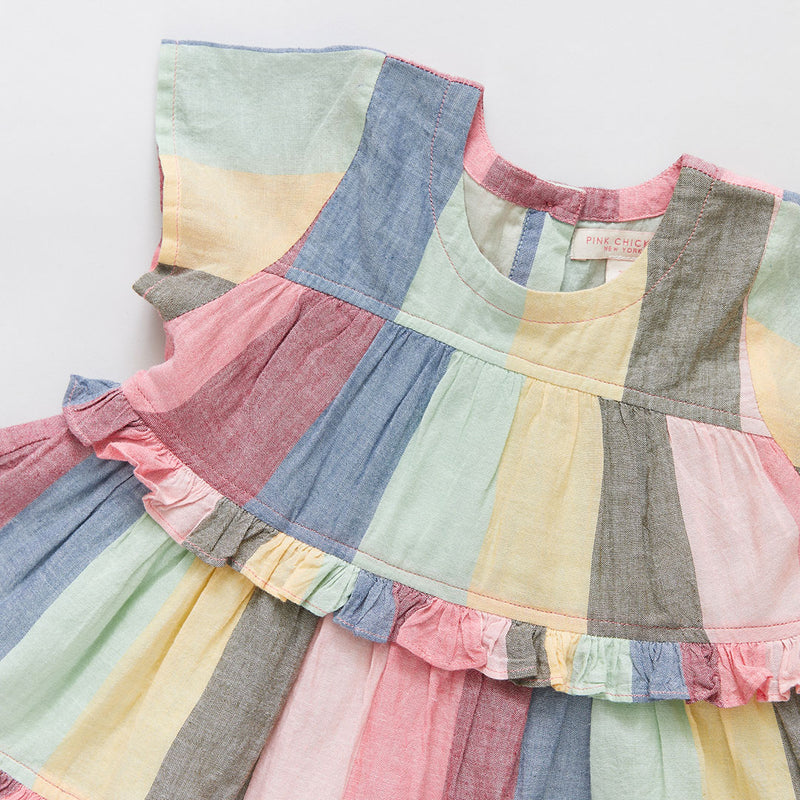 Girls Daphne Dress - Multi Wide Stripe