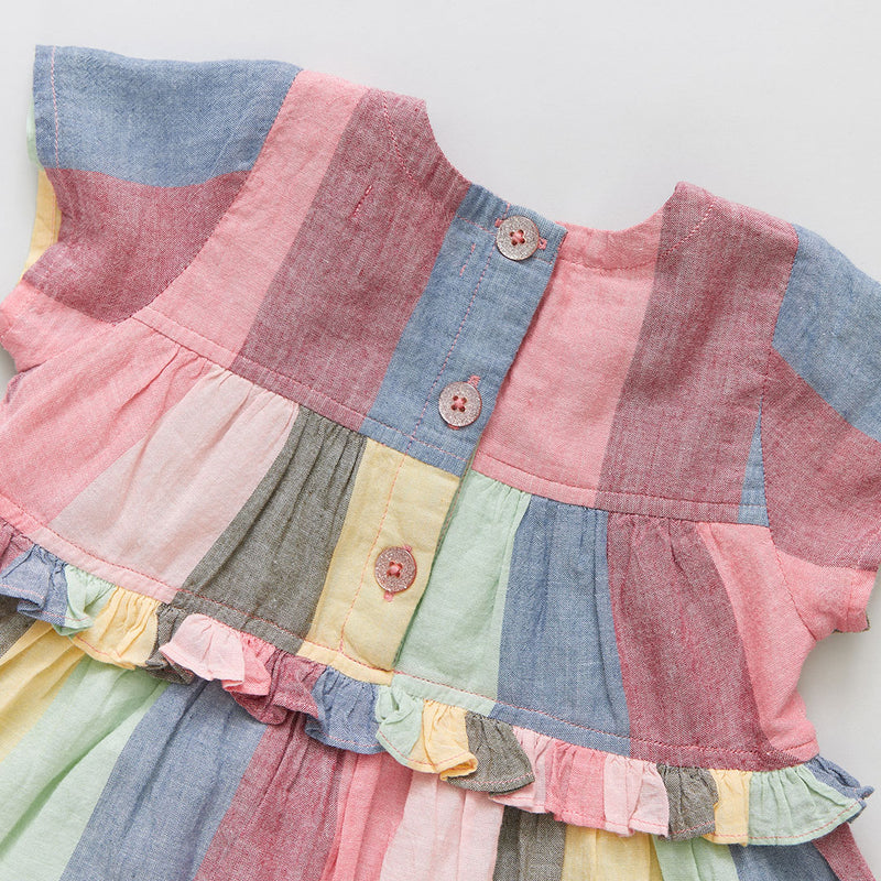 Girls Daphne Dress - Multi Wide Stripe