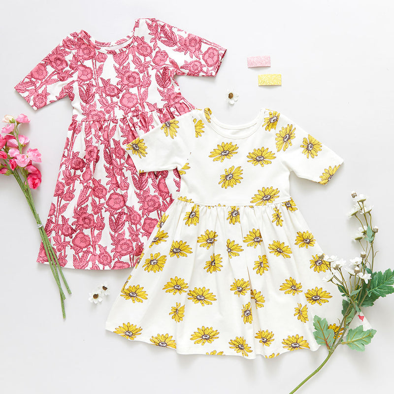 Girls Organic Steph Dress - Floating Daisy