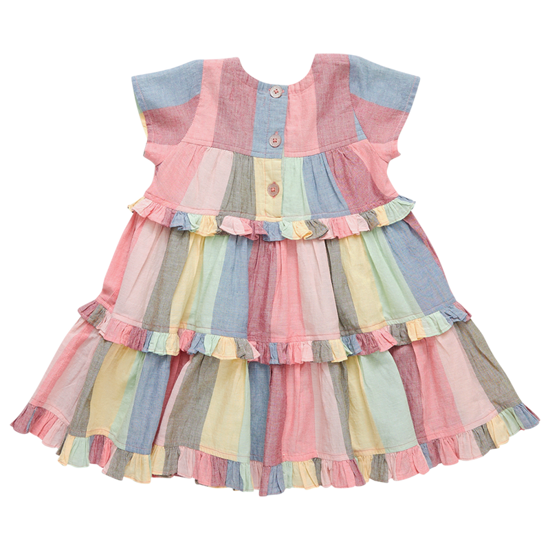 Girls Daphne Dress - Multi Wide Stripe