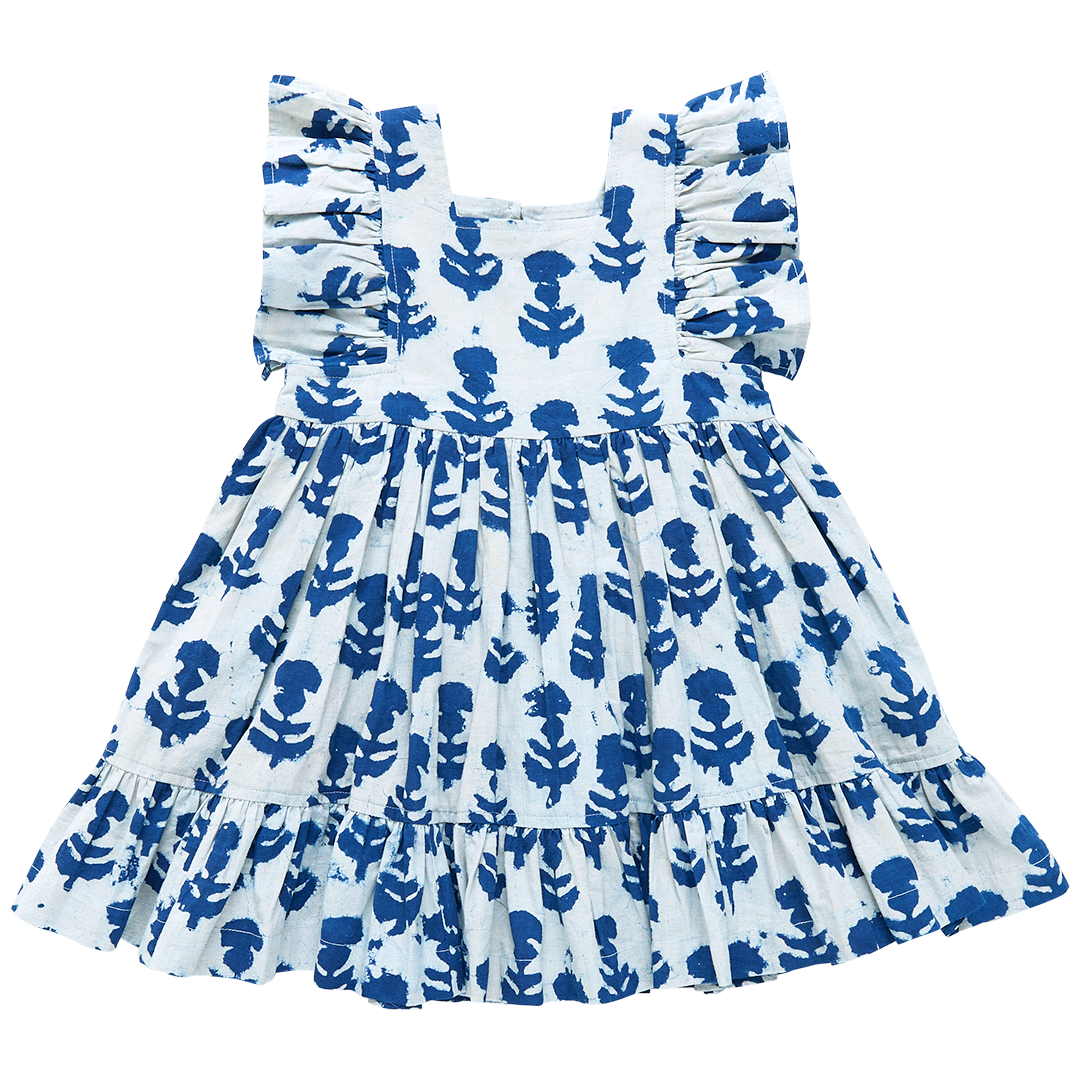 Girls Elsie Dress - Indigo Cornflower – Pink Chicken