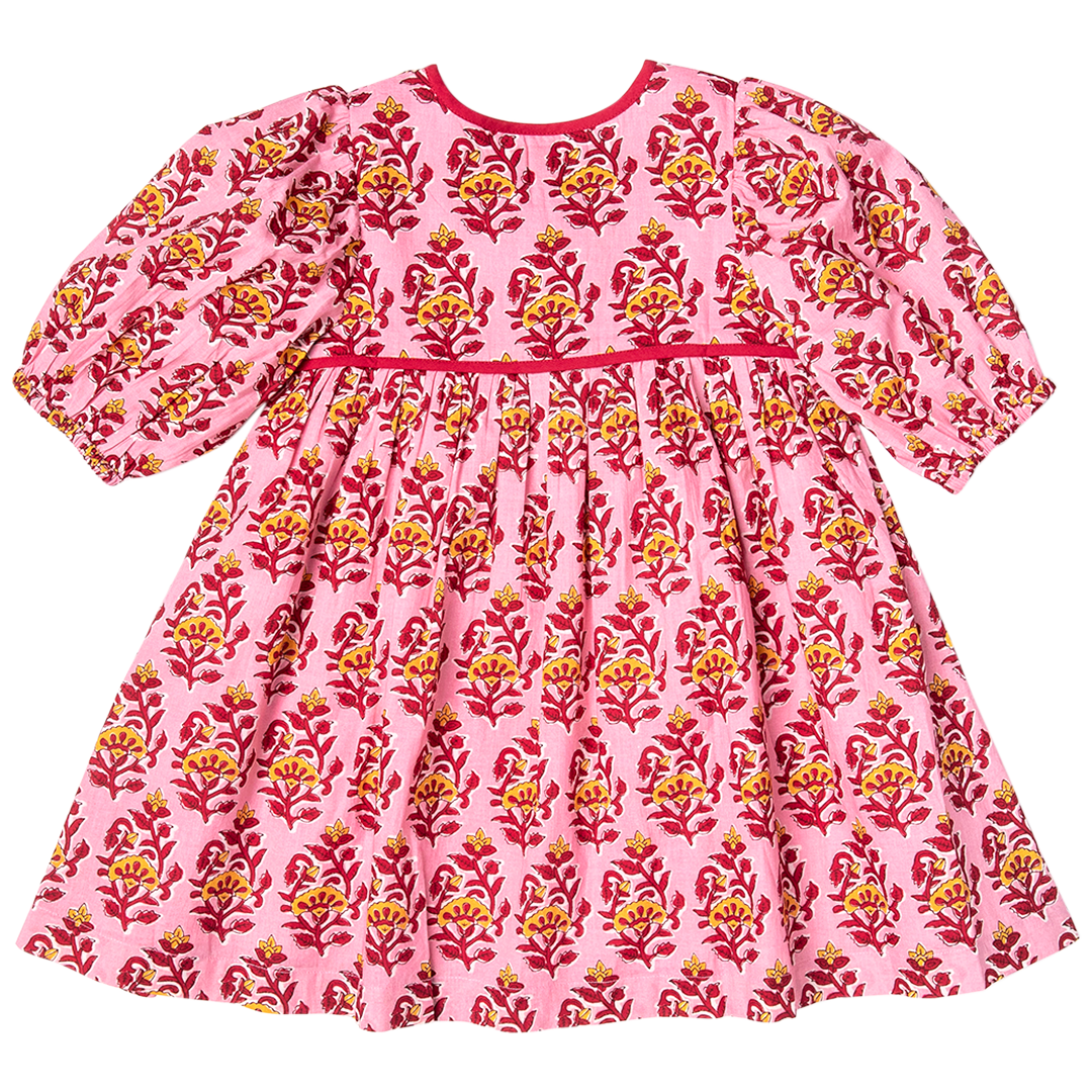 Girls Jade Dress - Pink Posey Block Print – Pink Chicken