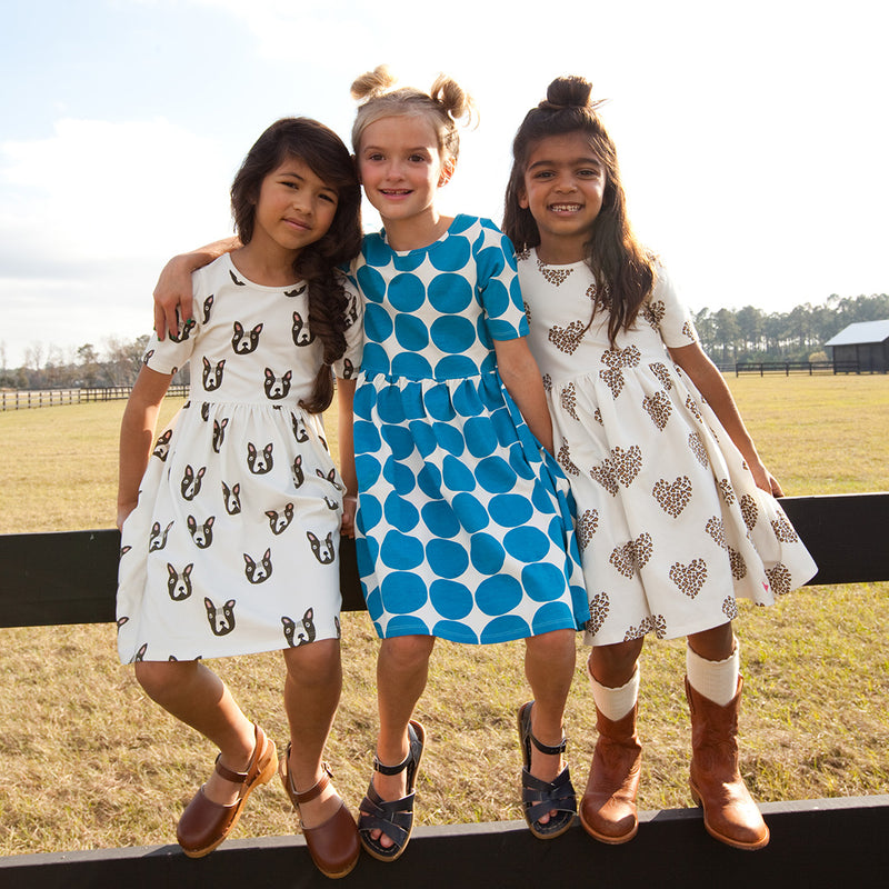 Girls Organic Steph Dress - Blue Dot