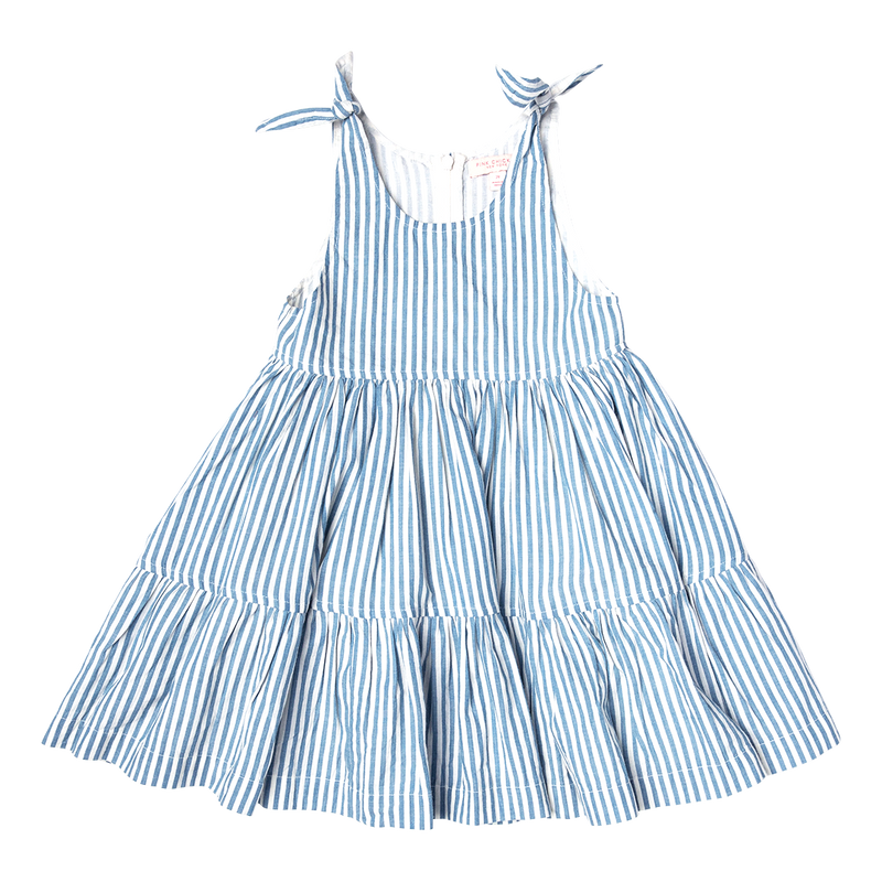 Girls Taylor Dress - Blue Skinny Stripe