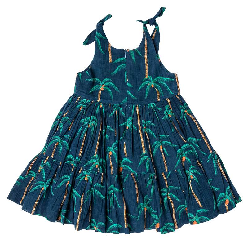 Girls Taylor Dress - Navy Palm Trees