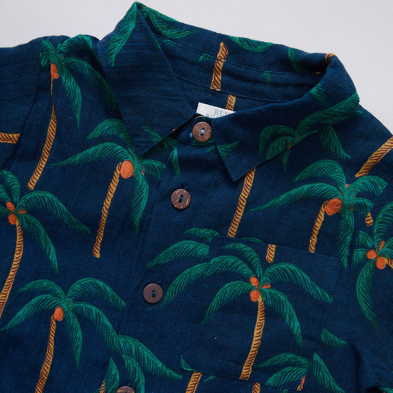 Boys Jack Shirt - Navy Palm Trees