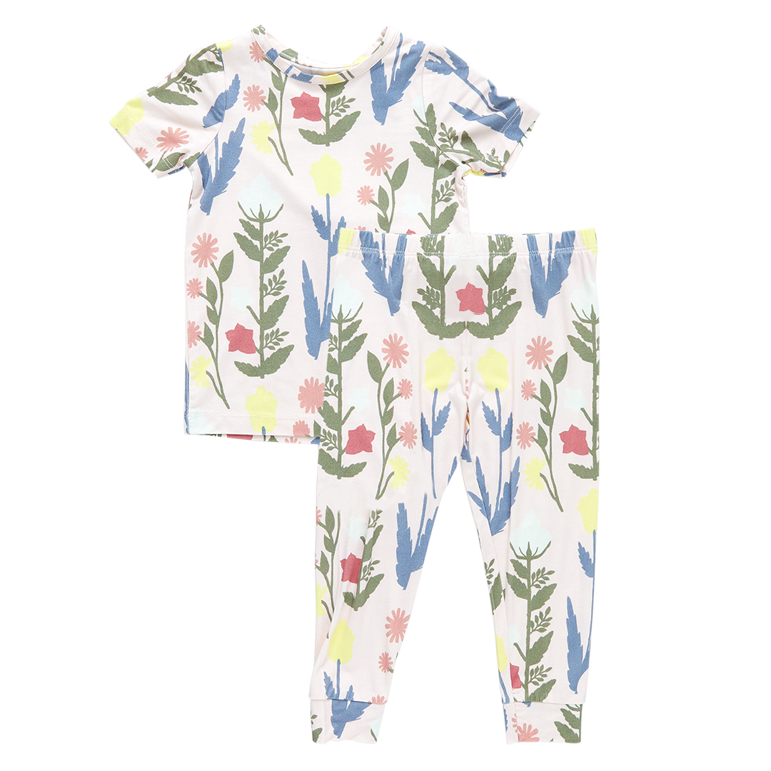 Kids Bamboo PJ Set - Pink Paper Floral – Pink Chicken