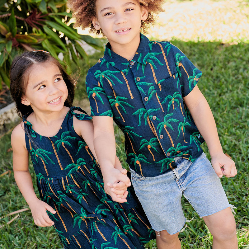 Boys Jack Shirt - Navy Palm Trees