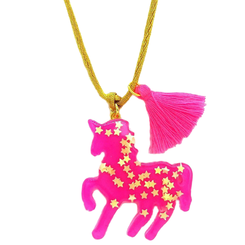 Sparkly Unicorn Pendant - Hot Pink
