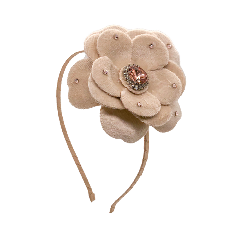 Velvet Jeweled Flower Headband - Ivory